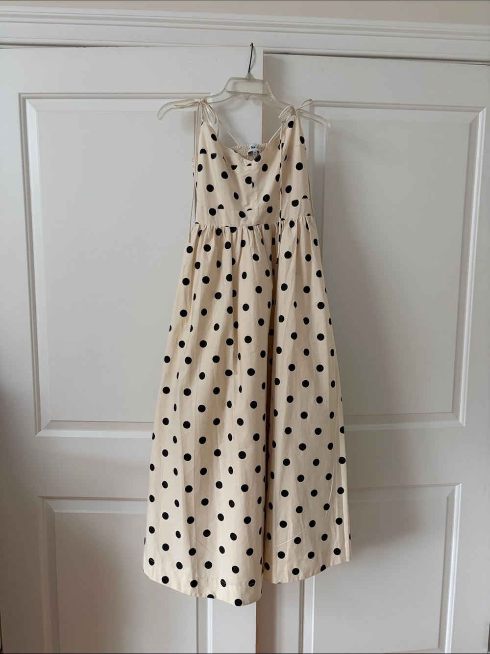 Women’s Cream Polka Dot Tie-Shoulder Dress